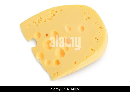 pezzo di formaggio isolato su sfondo bianco con percorso di ritaglio. Vista dall'alto. Disposizione piatta Foto Stock