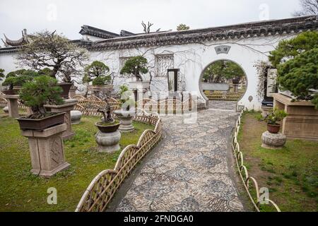 Una vista all'interno dell'umile Giardino dell'Amministratore a Suzhou, un sito patrimonio dell'umanità dell'UNESCO Foto Stock