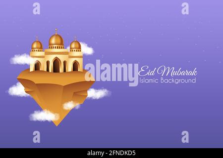 EID mubarak sfondo con la Moschea nel cielo. Sfondo islamico adatto per Ramadan, Eid al Adha, Eid al Fitr. Illustrazione Vettoriale