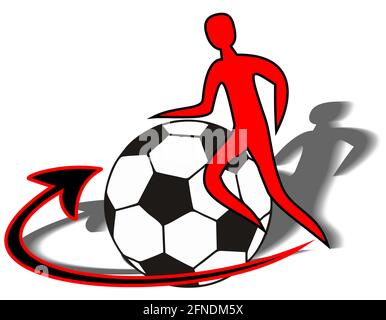 banner per la squadra di calcio o la promozione del calcio eventi con una palla da calcio e una silhouette uomo Illustrazione Vettoriale