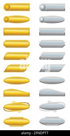 Set di pulsanti vuoti per il web design in oro e argento aspetto metallico Illustrazione Vettoriale