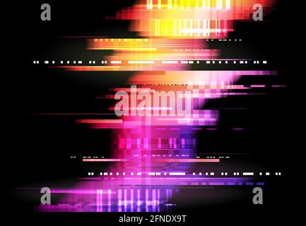 Monitor di guasto o schermo TV, collasso della cassetta VHS ed errore di programma. Pixel quadrati distorti, perdita di segnale digitale linee orizzontali sfondo vettoriale. Illustrazione Vettoriale