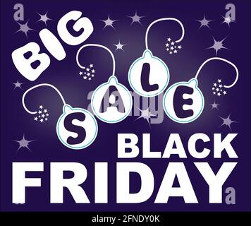 Grande vendita, cartellone del venerdì nero con motivo bomba esplosivi. Design semplice e moderno, iscrizione bianca in combinazione con sfondo a sfumatura scura Illustrazione Vettoriale