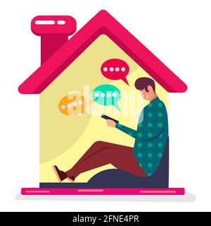 illustrazione vettoriale del concetto di quarantena a casa in stile piatto Illustrazione Vettoriale