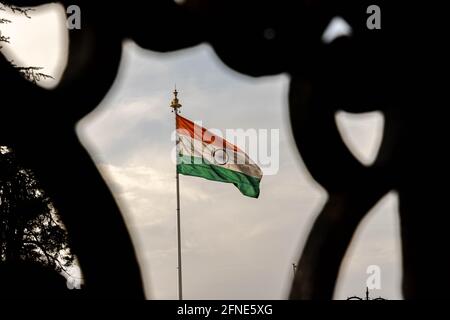 bandiera nazionale indiana sventolando a shimla. Foto Stock