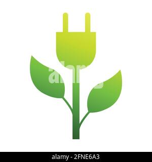 Eco ENERGY Green plug in icona vettoriale Salva le foglie di stelo di energia con il concetto di ecologia della spina elettrica per il disegno grafico, il logo, il sito web, i social media, mobi Illustrazione Vettoriale