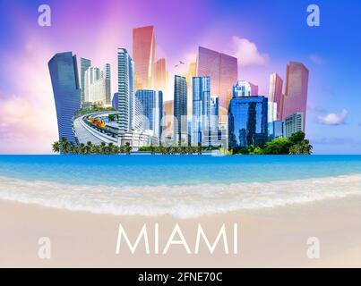 Collage su Miami, Florida, Stati Uniti d'America. E' un luogo di viaggio famoso in tutto il mondo. Foto Stock