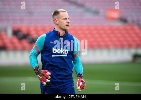 Marc-Andre ter Stegen del FC Barcelona si riscalda durante il campionato spagnolo la Liga Football Match tra FC Barcelona e Celta de Vigo il 16 maggio 2021 allo stadio Camp Nou di Barcellona, Spagna - Foto Marc Gonzalez Aloma / Spagna DPPI / DPPI / LiveMedia Foto Stock