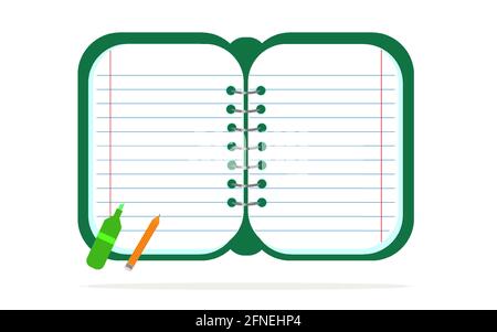 Apri il quaderno del pianificatore per le note colore verde Illustrazione Vettoriale