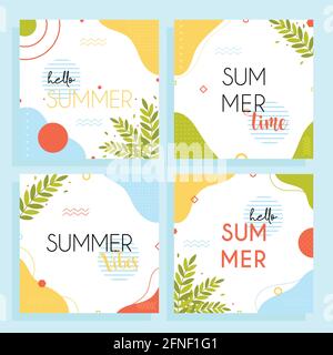 Ciao estate poster quadrati poster set, illustrazione vettoriale Illustrazione Vettoriale