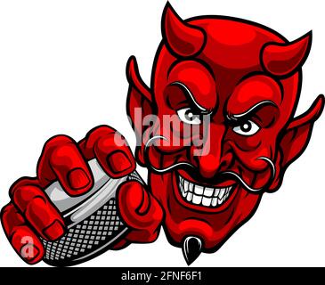 Devil Satan Ice Hockey Mascot Sport Cartoon Illustrazione Vettoriale