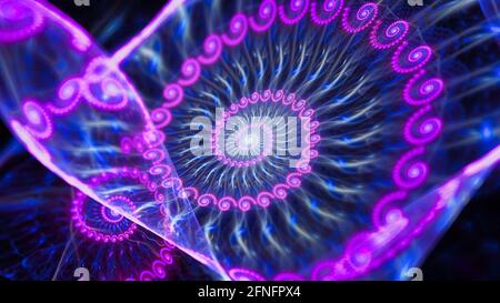 Grafica macroscopica a spirale colorata, profondità di campo, dna, sfondo astratto generato dal computer, rendering 3D Foto Stock