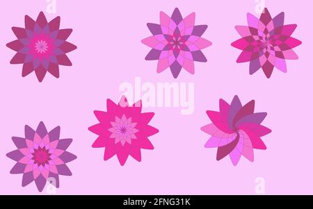 Set di piccoli fiori rosa e viola Illustrazione Vettoriale