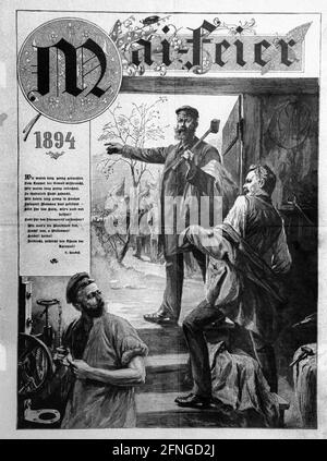 Berlino / Sindacati / Storia / 1894 Posters e titoli di giornale per la celebrazione del giorno di maggio, // sindacato / movimento dei lavoratori / democrazia sociale / SPD / Pubblicità / Arte / Poster / Fotografato Aprill 1989, Archivio di Stato prussiano *** didascalia locale *** Unione commerciale / Storia / Poster per la manifestazione del giorno di maggio. -Celebrazione di maggio 1894- // Classe di lavoro / democrazia sociale / Arte / [traduzione automatizzata] Foto Stock