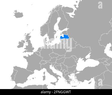Mappa della Lettonia in Europa Foto Stock