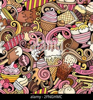 Fumetti doodles gelato modello senza giunture. Illustrazione Vettoriale