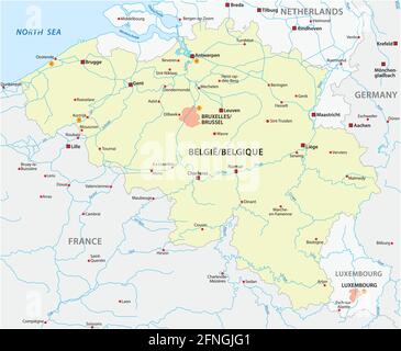 mappa vettoriale del belgio con le principali città Illustrazione Vettoriale