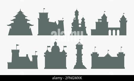 silhouette di colore grigio castelli su bianco Illustrazione Vettoriale