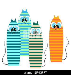Gatti in stile cartoon. Illustrazione vettoriale. Illustrazione Vettoriale