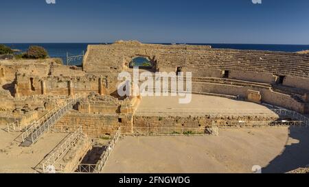 Tarragona città. Anfiteatro romano, patrimonio dell'UNESCO (Catalogna, Spagna) ESP: Ciudad de Tarragona. Anfiteatro romano , patrimonio de la Unesco, Cataluña Foto Stock