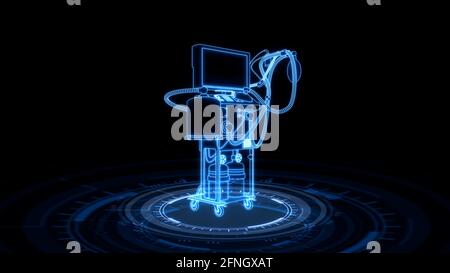 Illustrazione 3D medica, ventilatore covid ICU reso isolato Foto Stock