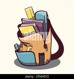 borsa scuola vettoriale aperta con alcune forniture Illustrazione Vettoriale