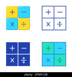 Icona delle operazioni matematiche di base impostata in stile piatto e linea. Simboli matematici. Illustrazione vettoriale. Illustrazione Vettoriale