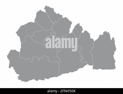 Mappa amministrativa della contea di Surrey isolata su sfondo bianco, Inghilterra Illustrazione Vettoriale