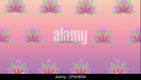 Illustrazione di file di fiori colorati su sfondo rosa Foto Stock
