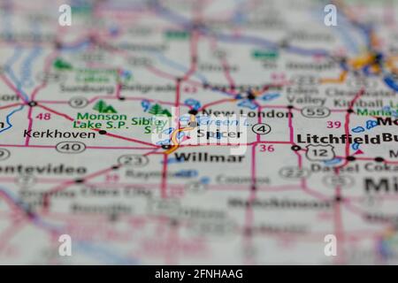 05-17-2021 Portsmouth, Hampshire, Regno Unito, Spicer Minnesota Stati Uniti visualizzati su una mappa geografica o su una mappa stradale Foto Stock