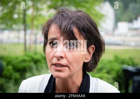 Lione (Francia), 17 maggio 2021. Najat Vallaud-Belkacem, candidato alle elezioni regionali in Alvernia-Rhône-Alpes, ha presentato il suo programma: L'altern Foto Stock