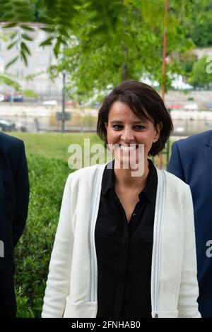 Lione (Francia), 17 maggio 2021. Najat Vallaud-Belkacem, candidato alle elezioni regionali in Alvernia-Rhône-Alpes, ha presentato il suo programma: L'altern Foto Stock