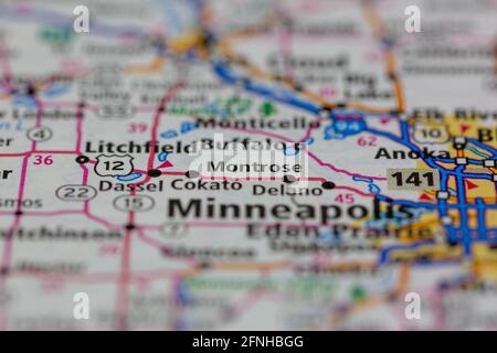 05-17-2021 Portsmouth, Hampshire, Regno Unito, Montrose Minnesota Stati Uniti visualizzati su una mappa geografica o su una mappa stradale Foto Stock