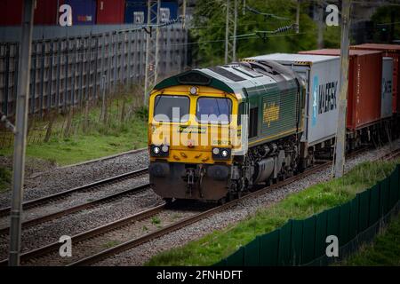 Freightliner Classe 66 con pass di carico DIRFT Foto Stock