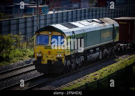 Freightliner Classe 66 con pass di carico DIRFT Foto Stock