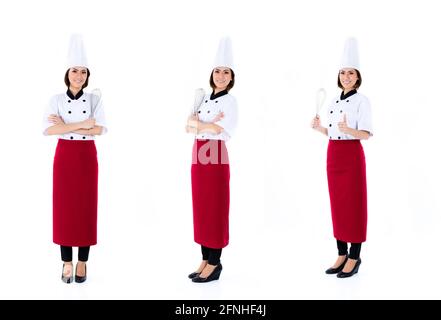 Chef asiatico, professionista, compositing di tre scene isolati su sfondo bianco Foto Stock