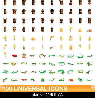 100 universal set di icone. Cartoon illustrazione di 100 icone universali set di vettore isolato su sfondo bianco Illustrazione Vettoriale