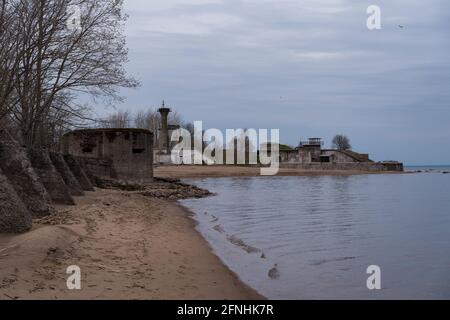 Fortificazioni Fort 'Reef' di Kronstadt. Parte occidentale dell'isola di Kotlin, Russia Foto Stock