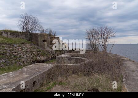 Fortificazioni Fort 'Reef' di Kronstadt. Parte occidentale dell'isola di Kotlin, Russia Foto Stock