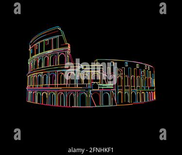 Disegno a pennello Colosseo a colori, illustrazione vettoriale Illustrazione Vettoriale