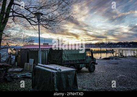 Centro di addestramento subacqueo delle forze armate tedesche al lago Starnberg in Baviera. Foto Stock