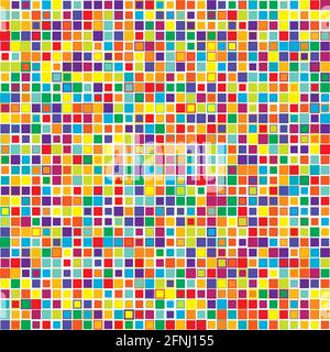 Colorati, vivaci, vivaci quadrati casuali mosaico motivi tessere motivo, sfondo, texture – Stock vettoriale illustrazione, clip-art grafica Illustrazione Vettoriale
