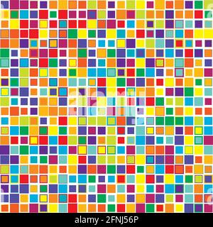 Colorati, vivaci, vivaci quadrati casuali mosaico motivi tessere motivo, sfondo, texture – Stock vettoriale illustrazione, clip-art grafica Illustrazione Vettoriale