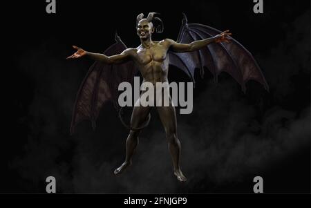 Fantasy Illustrazione 3d di demoni e diavolo e ali oscuri con Clipping Path. Foto Stock