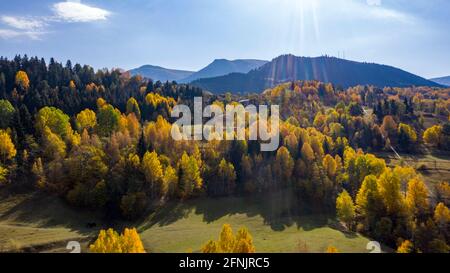 Una foto di alta qualità di colline che si estendono attraverso l'orizzonte sotto il cielo blu. Foto Stock