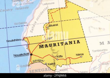 Mappa della Mauritania evidenziata dal contorno Foto Stock
