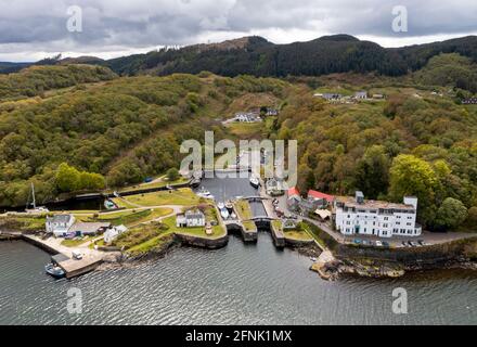 Vista aerea del bacino del canale crinale, Crinan, Argyll, Scozia. Foto Stock