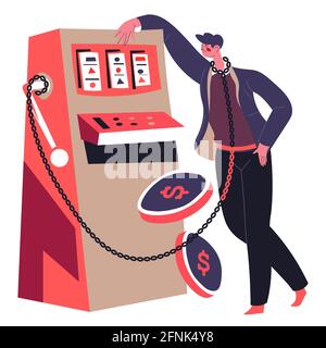 Aggiunta di gioco, gioco d'azzardo uomo e denaro perdente Illustrazione Vettoriale