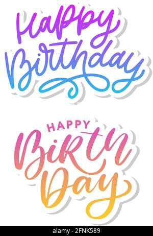 Happy Birthday Brush script scritta a mano. Retro Vintage composizione tipografica personalizzata . Design originale realizzato a mano. Frase calligrafica Illustrazione Vettoriale