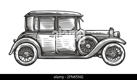 Illustrazione vettoriale per auto retrò. Veicolo vintage nello stile di schizzo Illustrazione Vettoriale